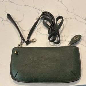 Joy Susan Dark Green Pebbled Leather Crossbody Wallet